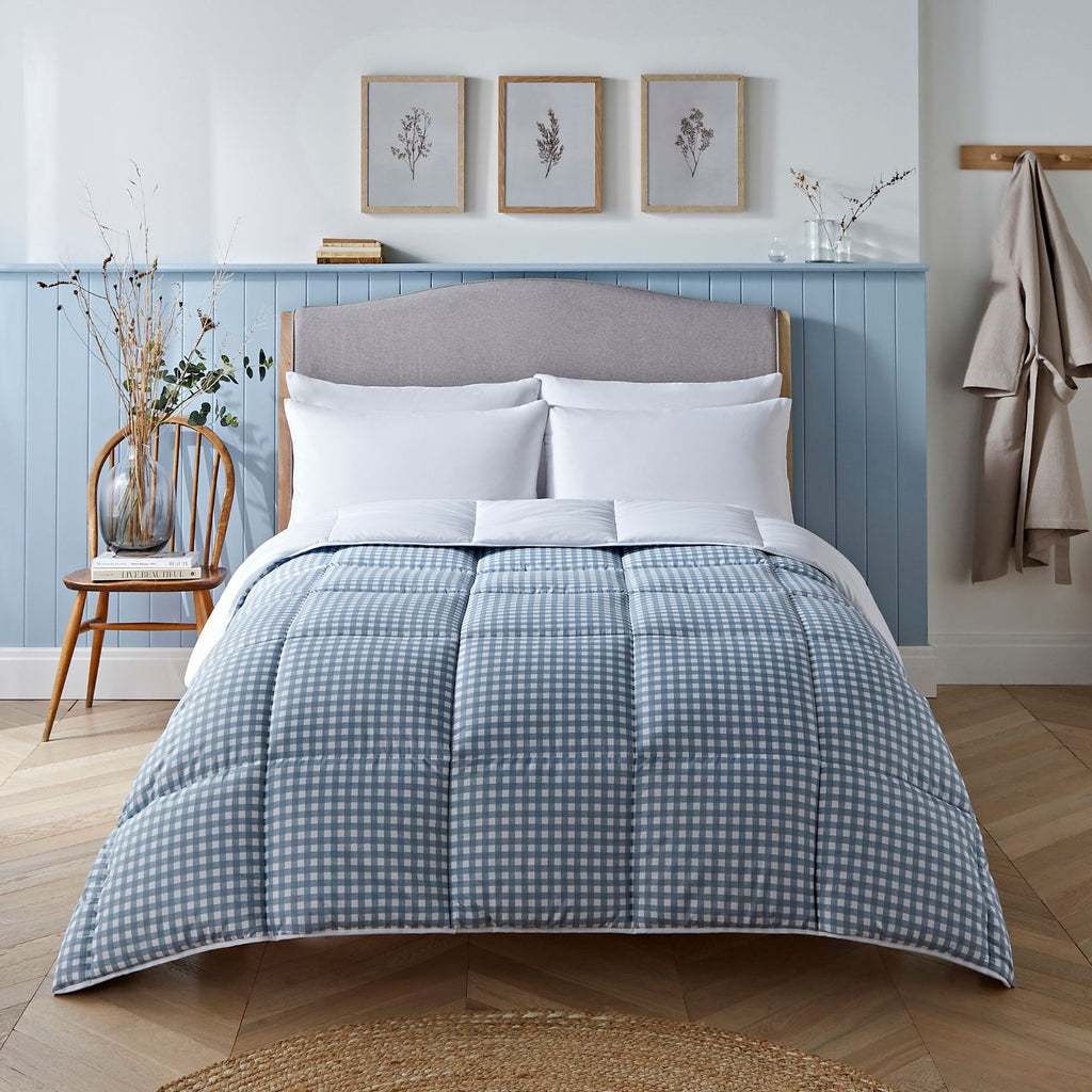 Night Lark / Night Owl Gingham Coverless Duvet In Dusk Blue