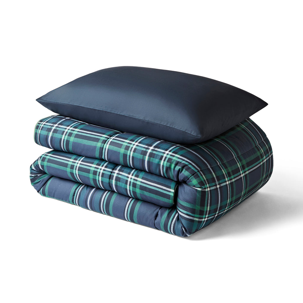 Night Lark® Classic Tartan Coverless Duvet Set Navy Folded up Single