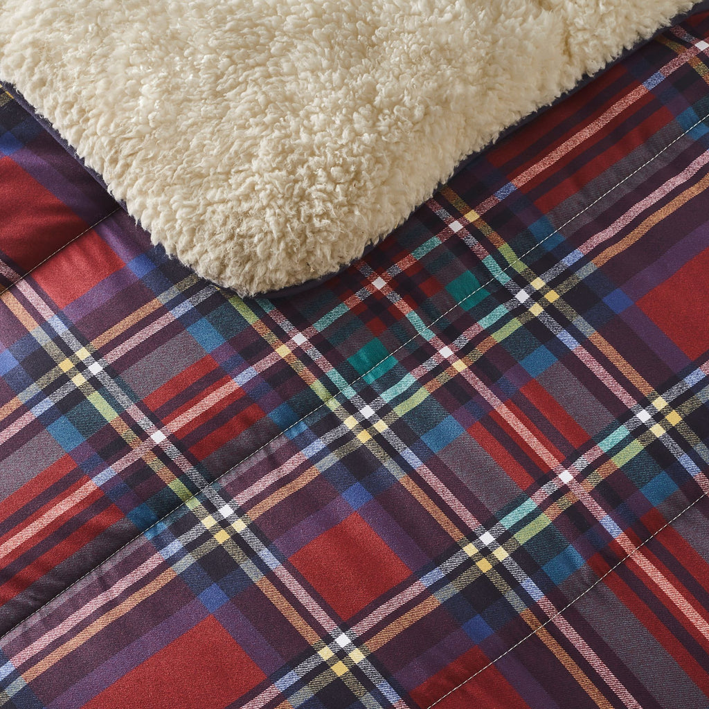 Night Lark® Cosy Sherpa Throw Classic Berry Red Tartan Close up