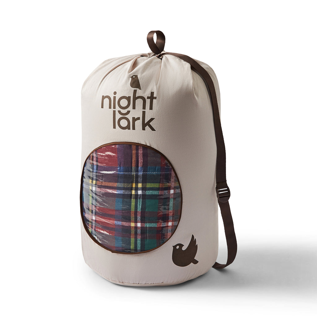 Night Lark® Cosy Sherpa Throw Classic Berry Red Tartan Duffle Bag