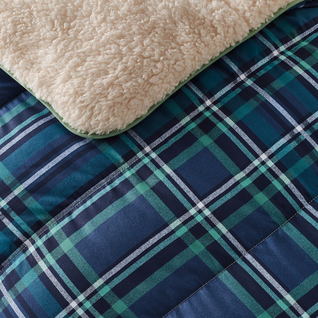 Night Lark®  Cosy Sherpa Throw Classic Tartan Navy Close up