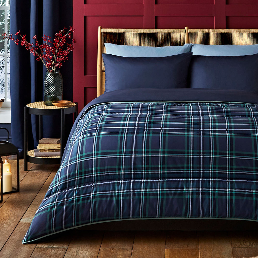 Night Lark® Classic Tartan Coverless Duvet Set Navy Lifestyle