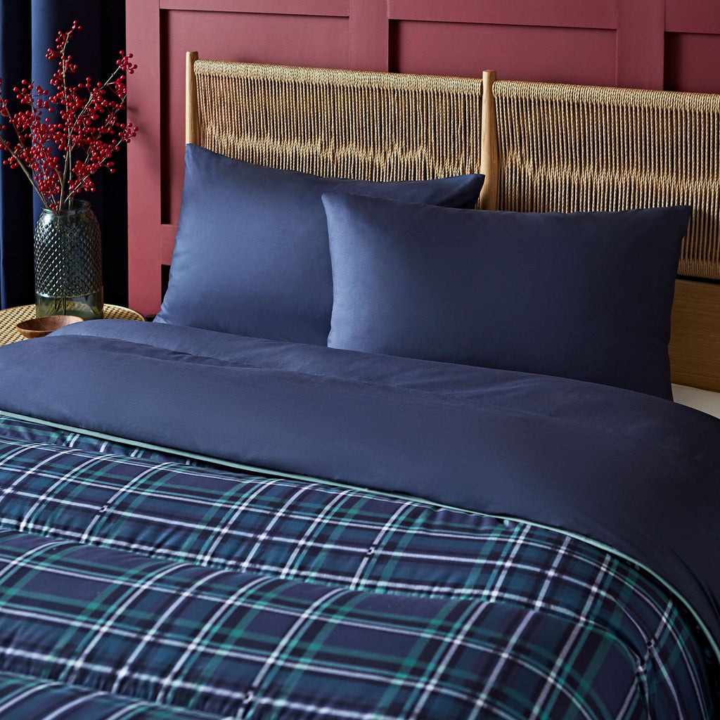 Night Lark® Classic Tartan Coverless Duvet Set Navy Lifestyle