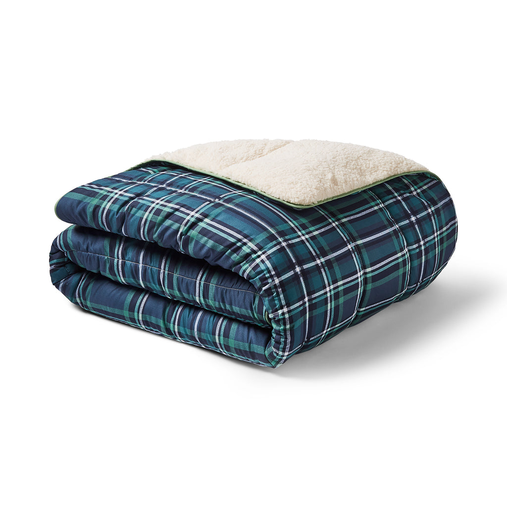 Night Lark®  Cosy Sherpa Throw Classic Tartan Navy Folded up