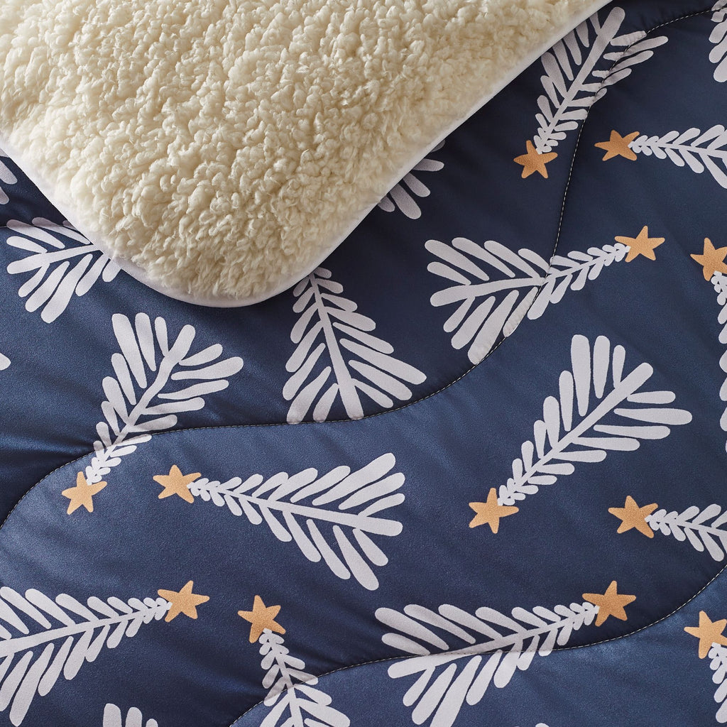 Night Lark®  Cosy Sherpa Throw Festive Trees Close up