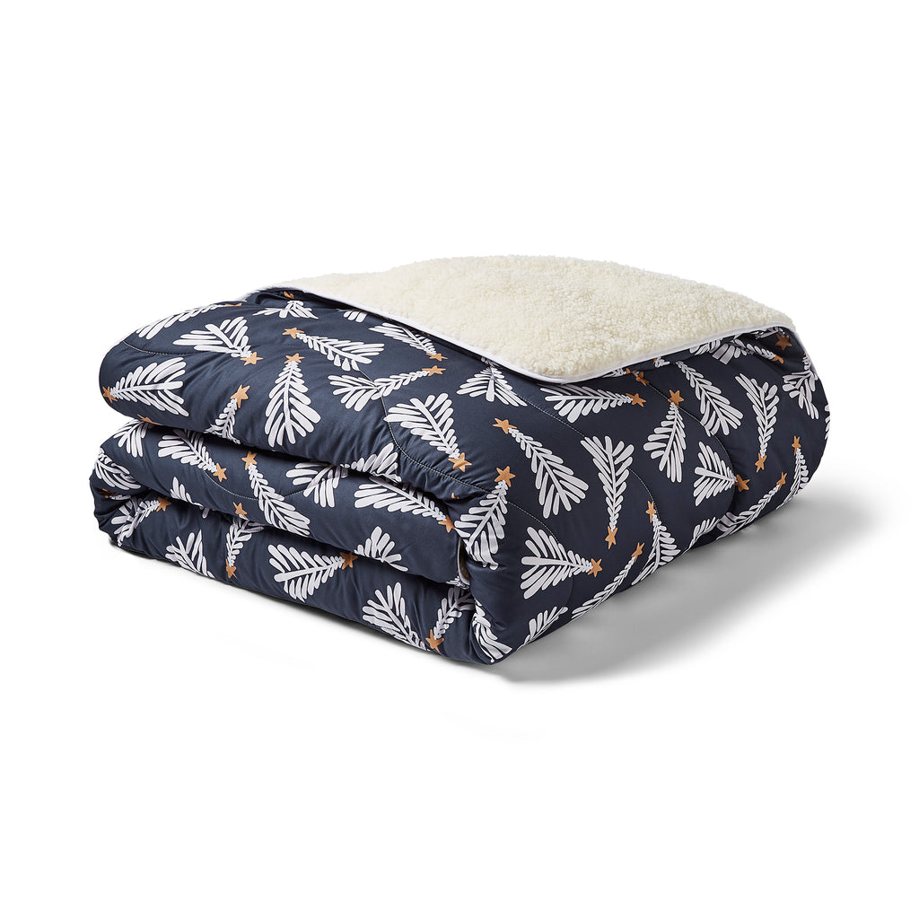 Night Lark®  Cosy Sherpa Throw Festive Trees Folded up