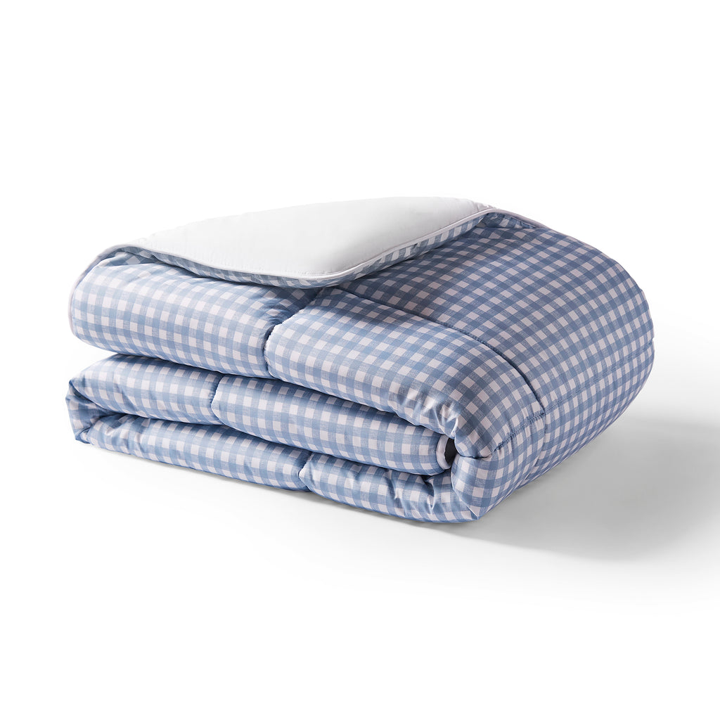 Night Lark / Night Owl Gingham Coverless Duvet In Dusk Blue