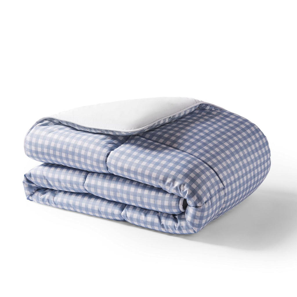 Night Lark / Night Owl Gingham Coverless Duvet In Dusk Blue