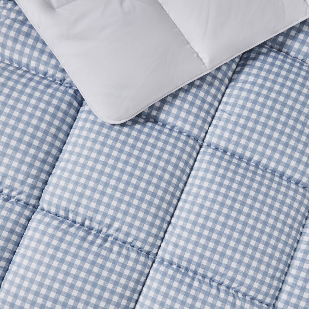 Night Lark/ Night Owl Gingham Coverless Duvet In Dusk Blue details