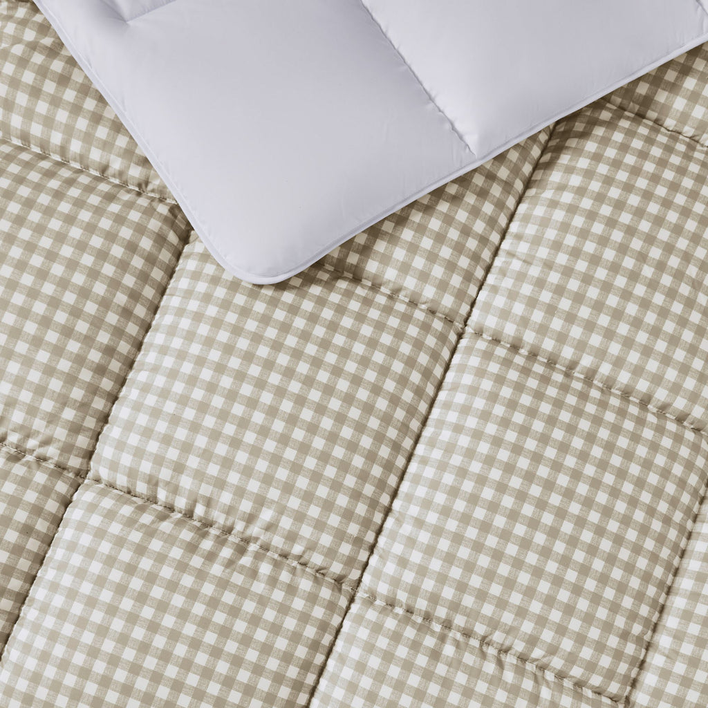 Night Lark/ Night Owl Gingham Coverless Duvet In Warm Sand details