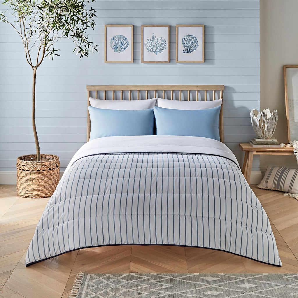 Night Lark Ticking Stripe Coverless Duvet Set Lifestyle