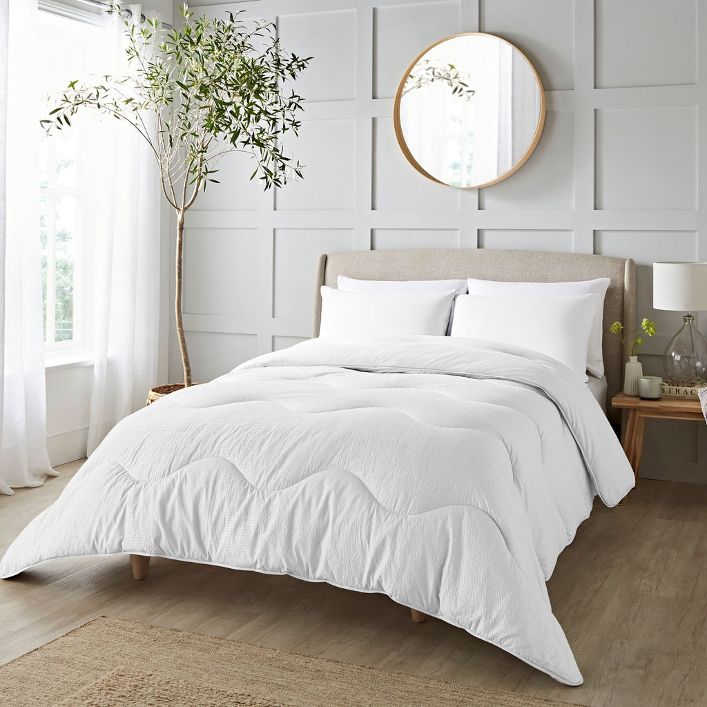 Night Lark Seersucker Coverless Duvet Set lifestyle in White