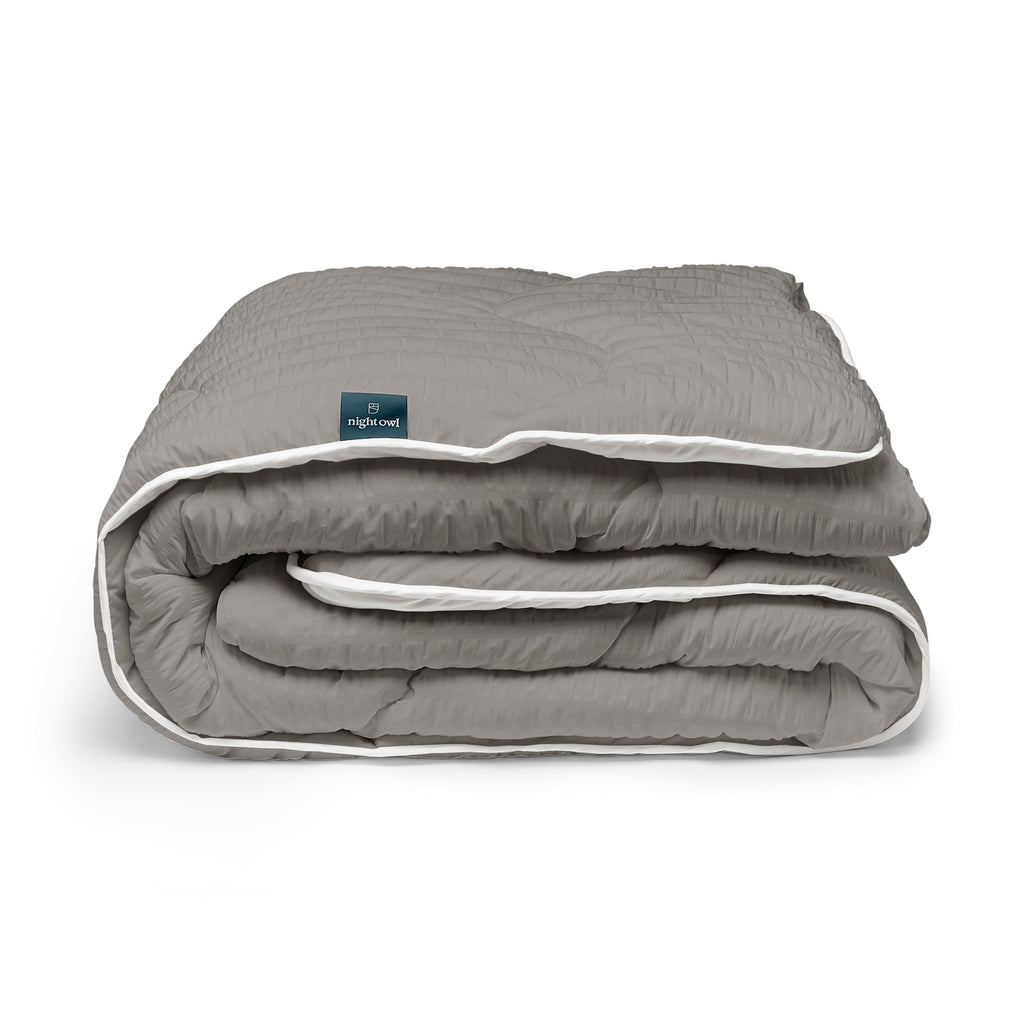 Night Owl® Wide Seersucker Coverless Duvet in Grey folded up